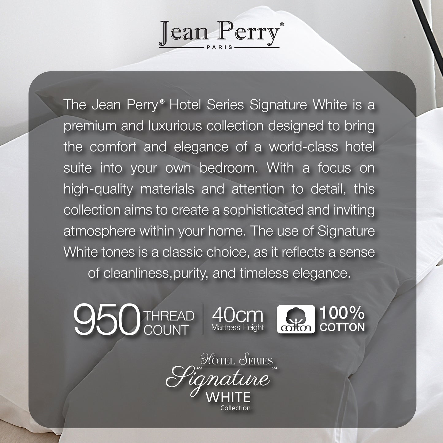 Jean Perry 100% Cotton Hotel Series Signature White 2pcs Pillow Case - 950TC