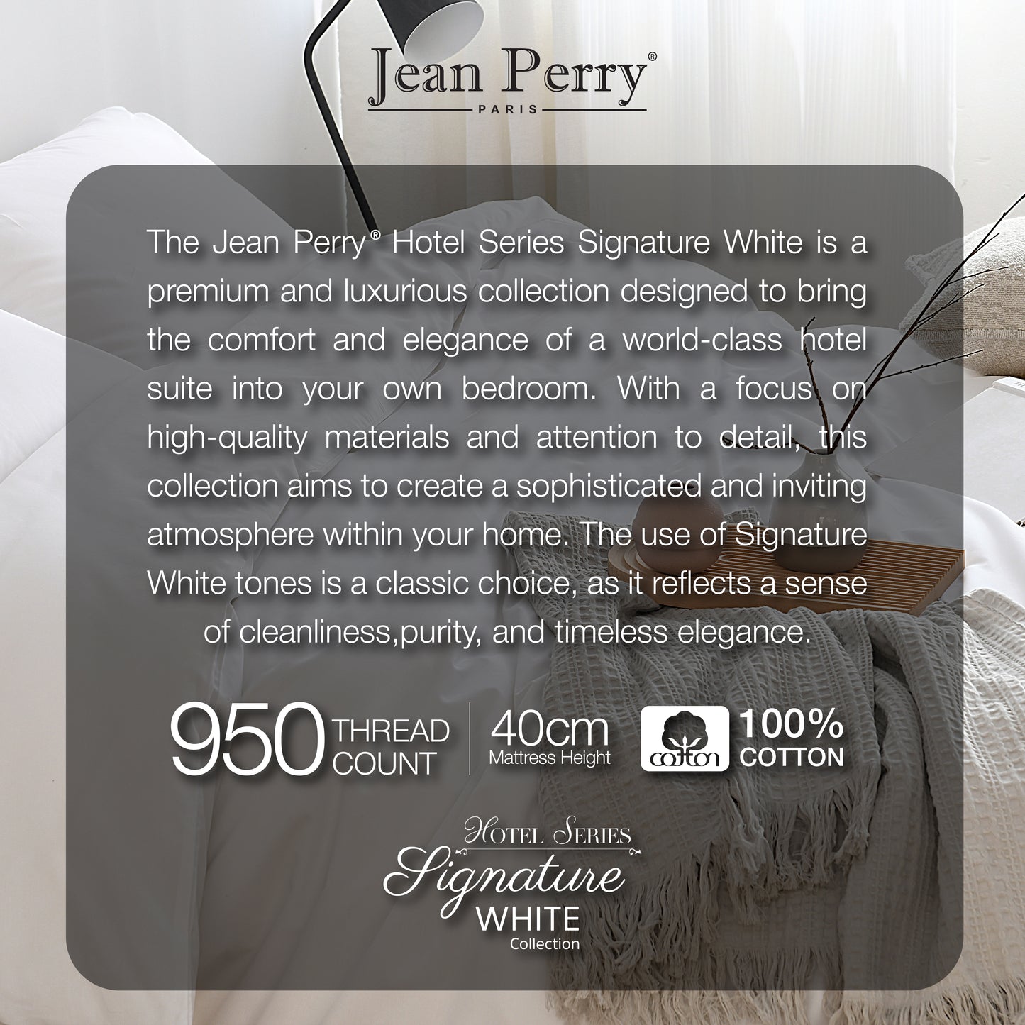 Jean Perry Hotel Series Signature White Fitted Bedsheet Set | 100% Cotton 950TC