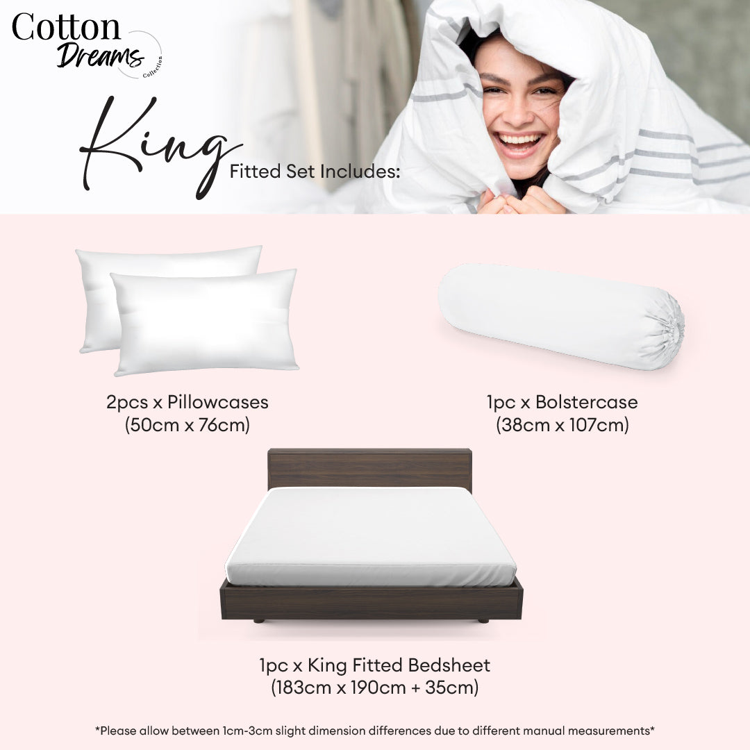 Ann Taylor Cotton Dream Fitted Bedsheet Set - 100% Combed Cotton Sateen (Queen/King)