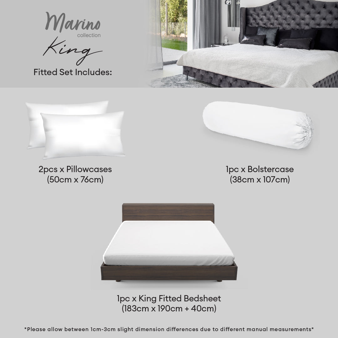 Jean Perry Marino Fitted Bedsheet Set - 100% Combed Cotton Sateen 950TC (Super Single/Queen/King) B4 B5