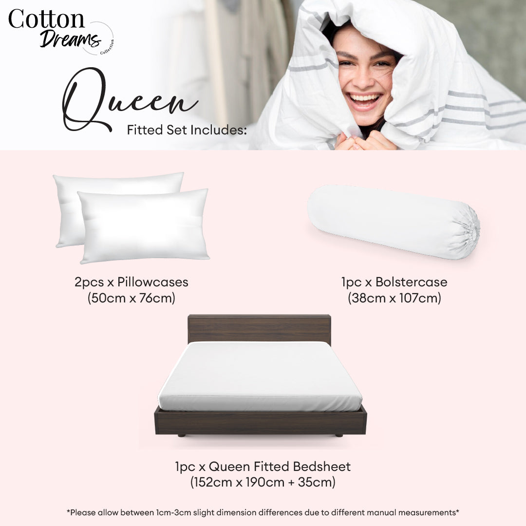Ann Taylor Cotton Dream Fitted Bedsheet Set - 100% Combed Cotton Sateen (Queen/King)