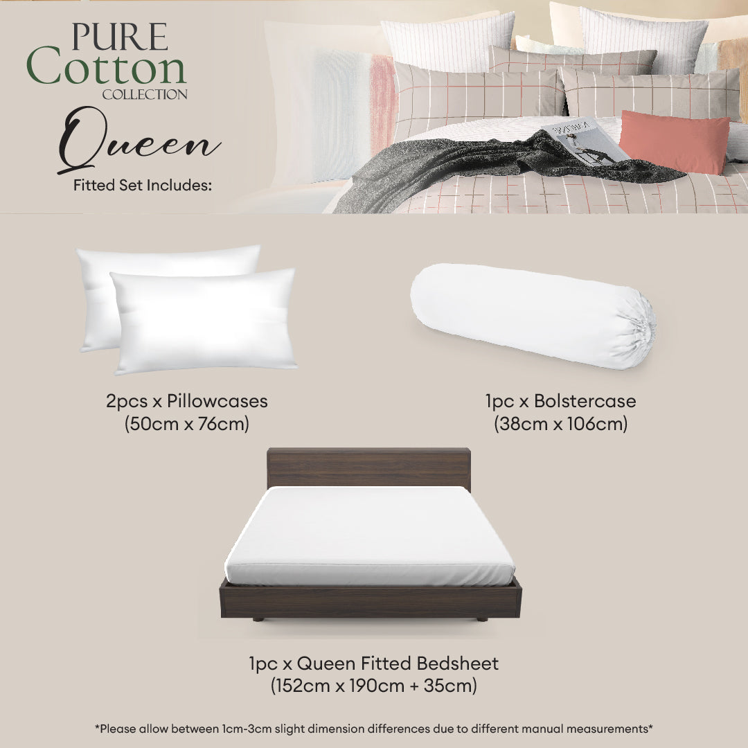 Novelle Pure Cotton Fitted Bedsheet Set - 100% Cotton (Super Single/Queen/King) B4/5/7