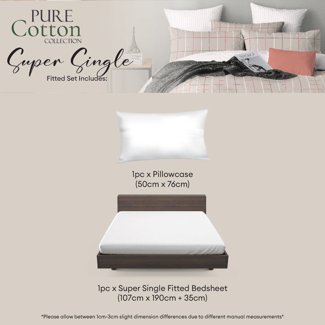 Novelle Pure Cotton Fitted Bedsheet Set - 100% Cotton (Super Single/Queen/King) B4/5/7