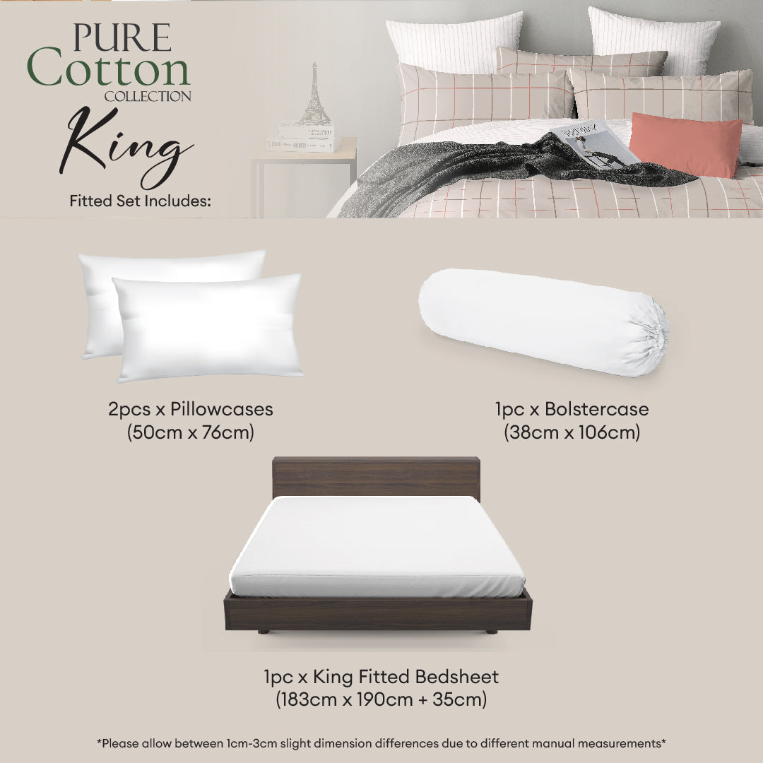 Novelle Pure Cotton Fitted Bedsheet Set - 100% Cotton (Super Single/Queen/King) B4/5/7