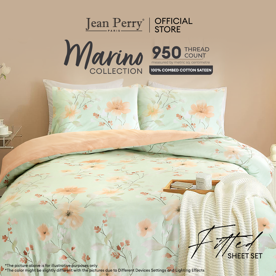 Jean Perry Marino Fitted Bedsheet Set - 100% Combed Cotton Sateen 950TC (Super Single/Queen/King) B6