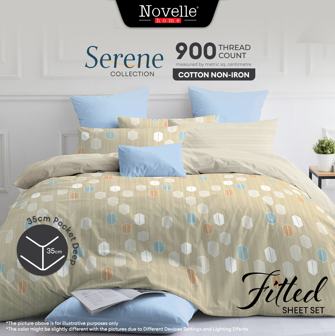 Novelle Serene Fitted Bedsheet Set - Cotton Non-Iron (Single/Queen/King) B4