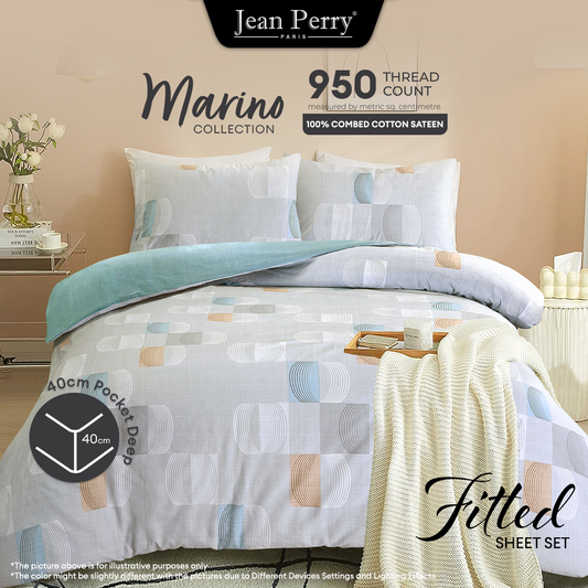 Jean Perry Marino Fitted Bedsheet Set - 100% Combed Cotton Sateen 950TC (Super Single/Queen/King) B6