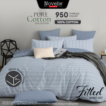 Novelle Pure Cotton Fitted Bedsheet Set - 100% Cotton (Super Single/Queen/King) B4/5/7
