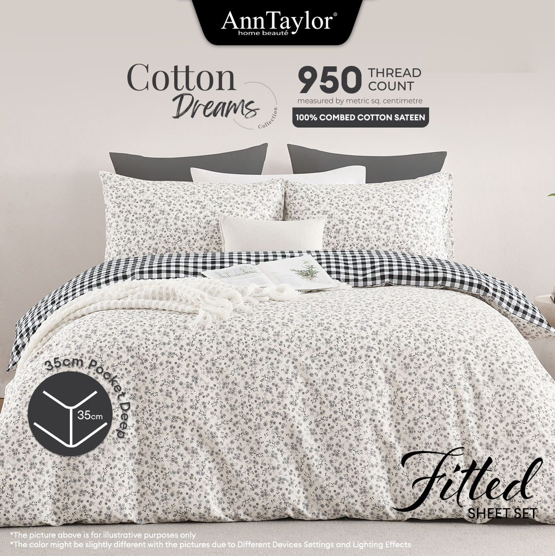 Ann Taylor Cotton Dream Fitted Bedsheet Set -  100% Combed Cotton Sateen  (Queen/King)
