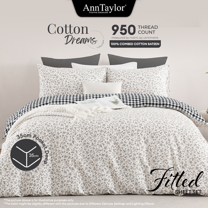 Ann Taylor Cotton Dream Fitted Bedsheet Set -  100% Combed Cotton Sateen  (Queen/King)