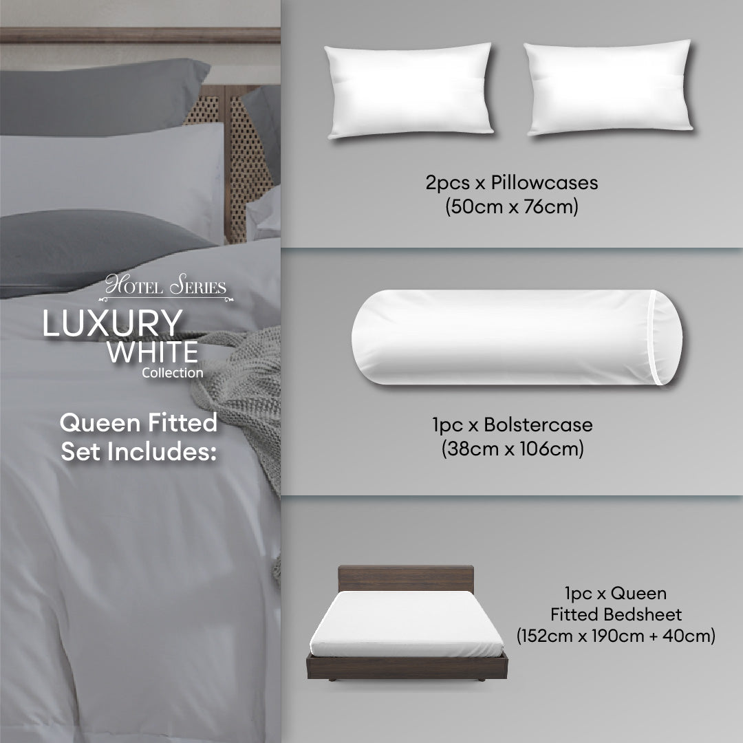 Jean Perry Hotel Series Luxury White Fitted Sheet Set -  100% Combed Cotton Sateen 1000TC