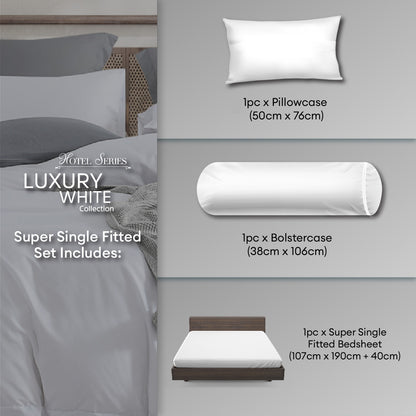 Jean Perry Hotel Series Luxury White Fitted Sheet Set -  100% Combed Cotton Sateen 1000TC