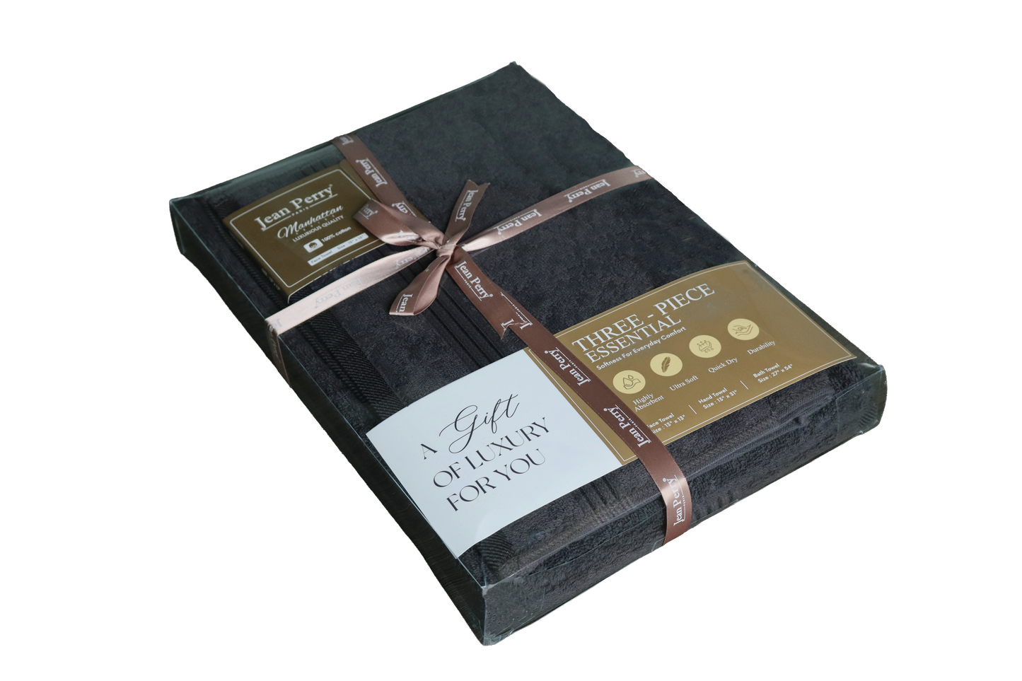 Jean Perry Essential Cotton Towel set (3PCS SET)- Bath Towel, Hand Towel, Face Towel - 100% Cotton