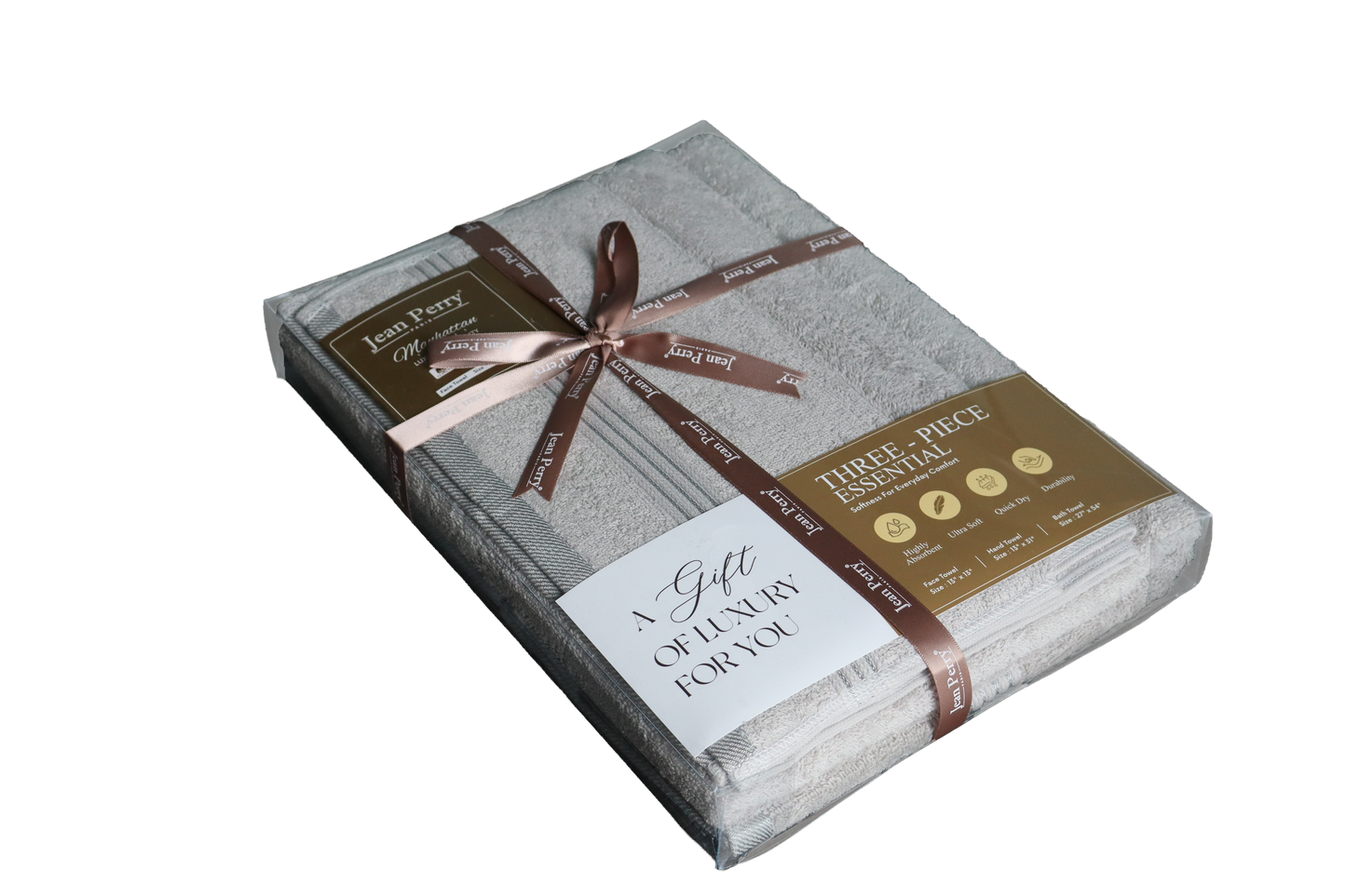 Jean Perry Essential Cotton Towel set (3PCS SET)- Bath Towel, Hand Towel, Face Towel - 100% Cotton