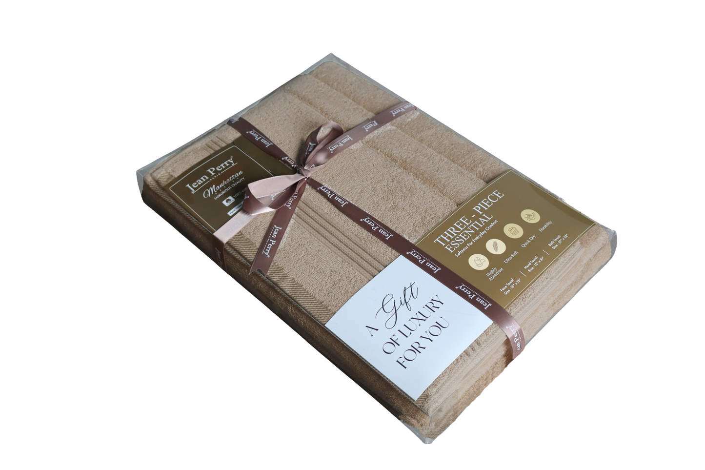 Jean Perry Essential Cotton Towel set (3PCS SET)- Bath Towel, Hand Towel, Face Towel - 100% Cotton
