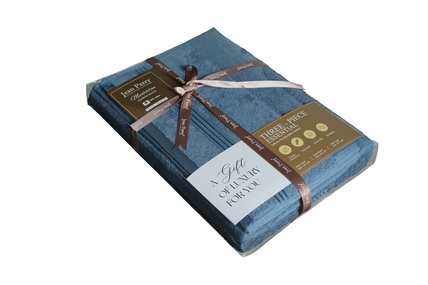 Jean Perry Essential Cotton Towel set (3PCS SET)- Bath Towel, Hand Towel, Face Towel - 100% Cotton