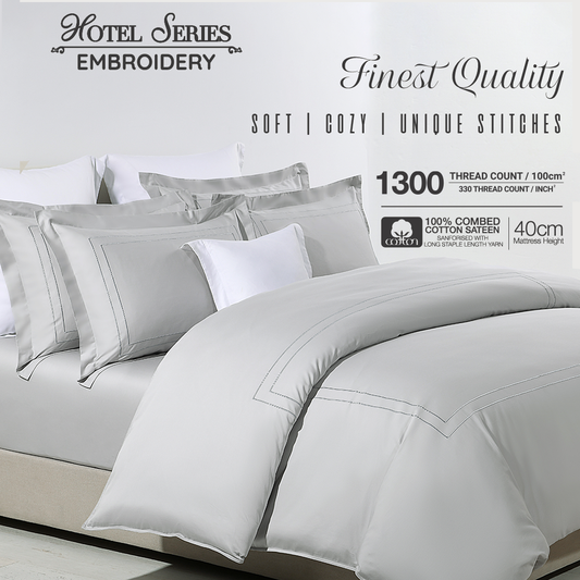 Jean Perry Hotel Series Embroidery Quilt Cover Set - 100% Combed Cotton Sateen (Queen/King)
