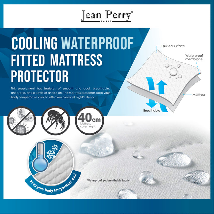 Jean Perry Cooling Waterproof Fitted Mattress Protector - 40cm