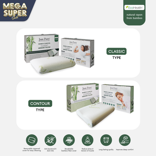 Jean Perry Eco-Health Bamboo Charcoal Memory Pillow - (Classic / Contour)