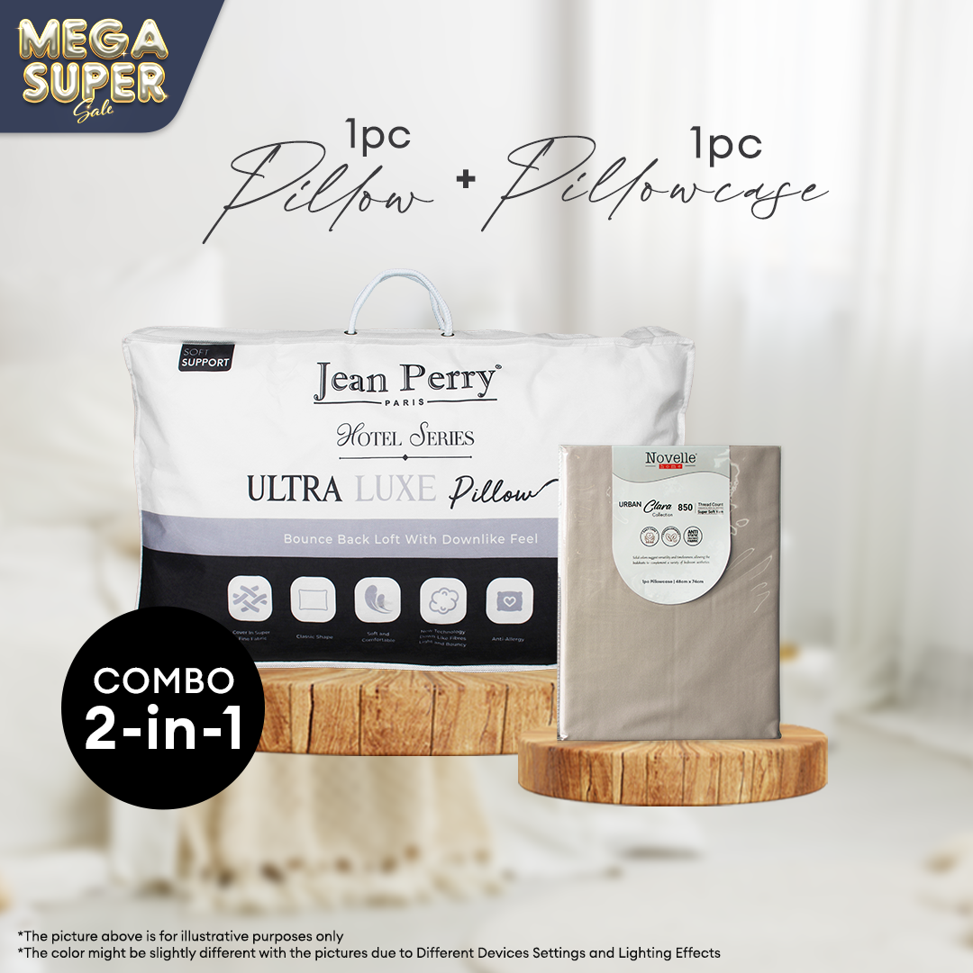 [BUNDLE PILLOW + PILLOWCASE @RM55] Jean Perry Ultra Luxe Pillow & Novelle Urban Clara Pillowcase