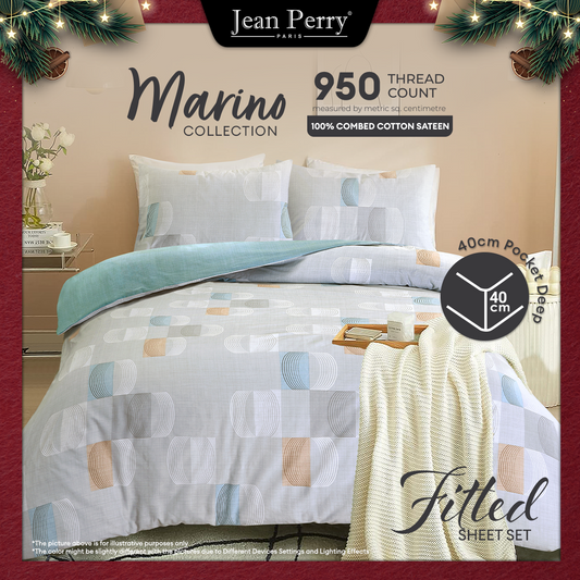 Jean Perry Marino Fitted Bedsheet Set - 100% Combed Cotton Sateen 950TC (Super Single/Queen/King) B6
