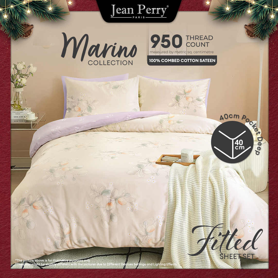 Jean Perry Marino Fitted Bedsheet Set - 100% Combed Cotton Sateen 950TC (Super Single/Queen/King) B4 B5