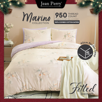 Jean Perry Marino Fitted Bedsheet Set - 100% Combed Cotton Sateen 950TC (Super Single/Queen/King) B4 B5