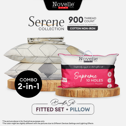 [BUNDLE DEAL] Novelle Serene Fitted Bedsheet Set + Novelle Supreme 10 Holes Pillow