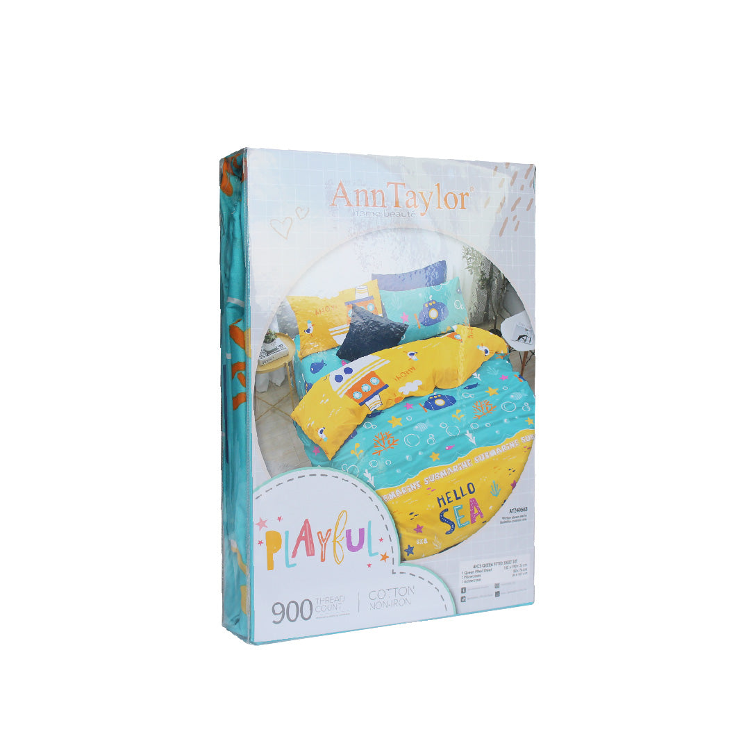 Ann Taylor Cotton Non-Iron Playful Fitted Bedsheet Set  - 900TC