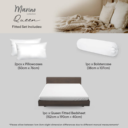 Jean Perry Marino Fitted Bedsheet Set - 100% Combed Cotton Sateen 950TC (Super Single/Queen/King) B6