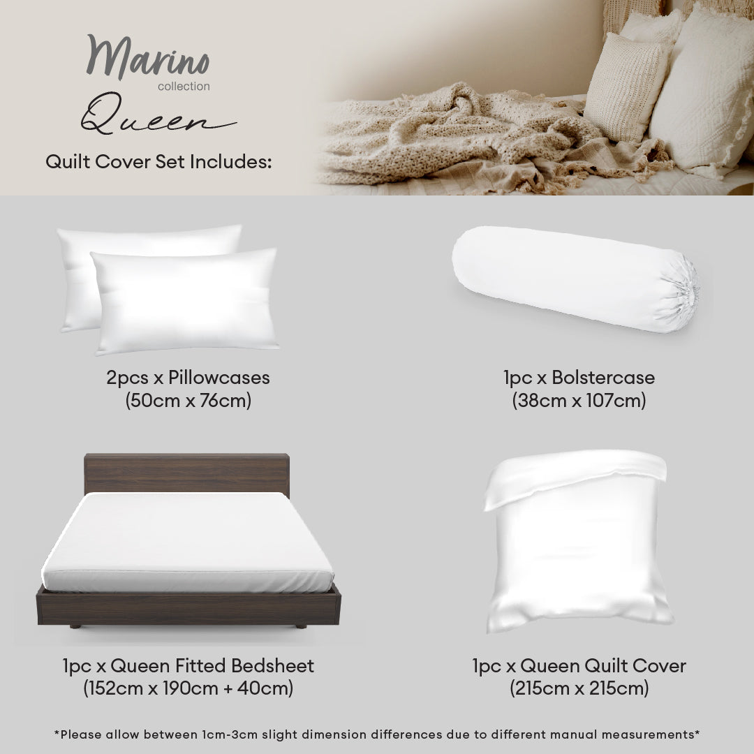 Jean Perry Marino Quilt Cover Set - 100% Combed Cotton Sateen 950TC (Queen/King) B6