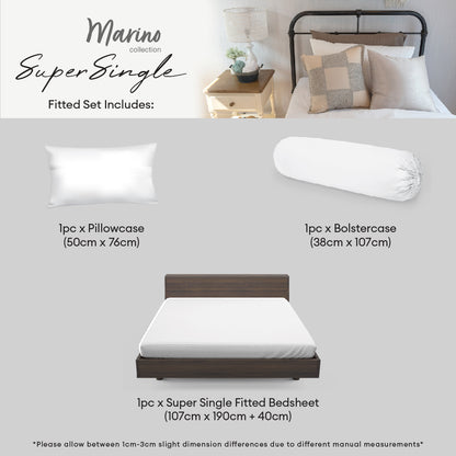 Jean Perry Marino Fitted Bedsheet Set - 100% Combed Cotton Sateen 950TC (Super Single/Queen/King) B6